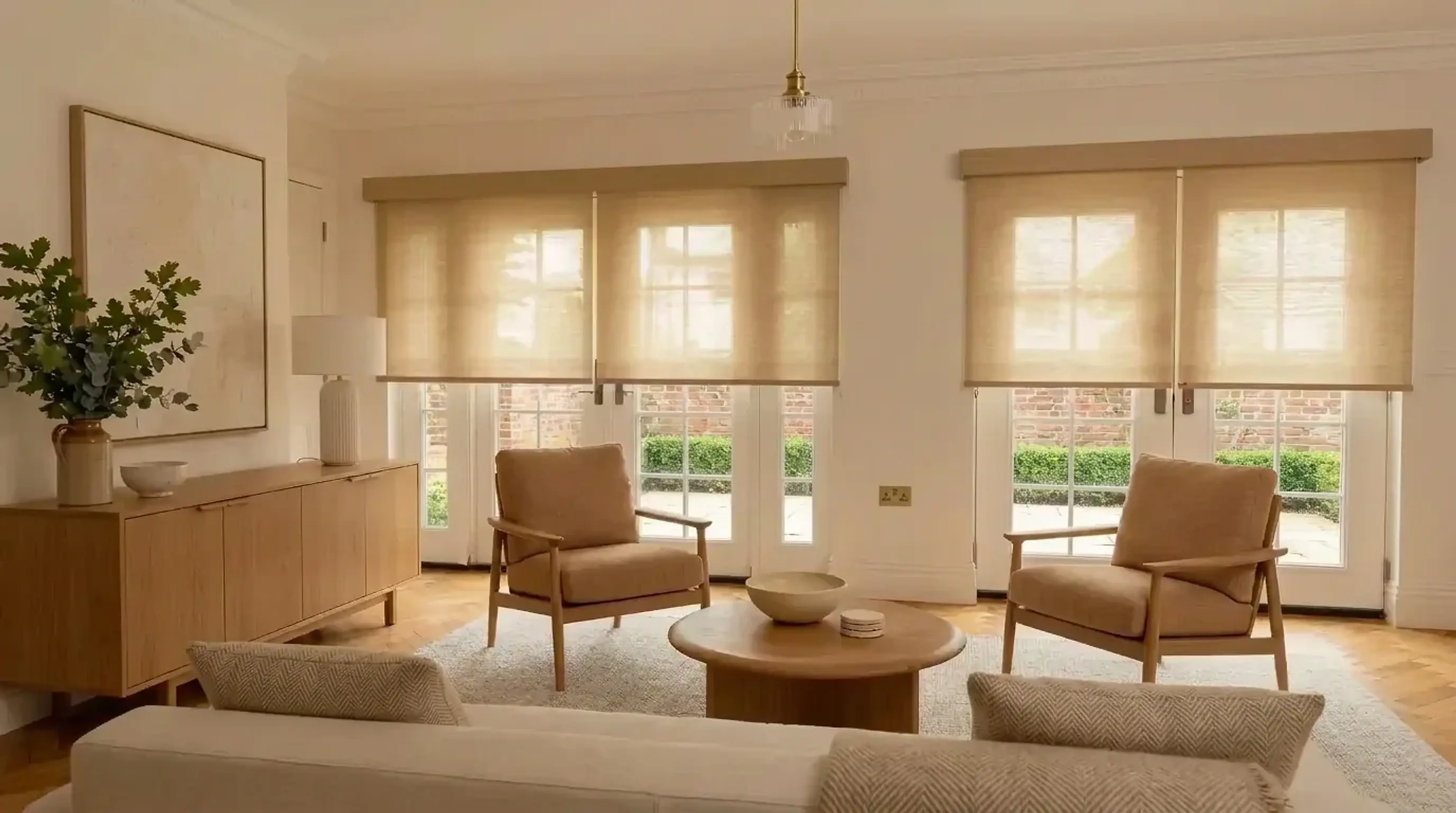 Soluna roller shades in a family dining space